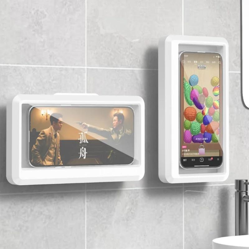 Wasserdichter Telefonhalter für das Badezimmer, für die Wand, für Telefonhülle, Ständer, selbstklebende Touchscreen-Telefonhalterung, Aufbewahrung für die Dusche
