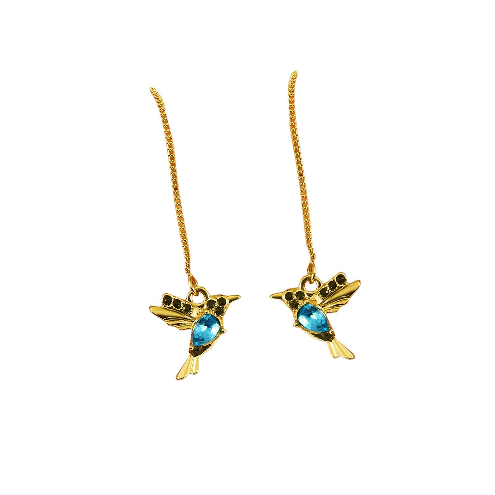 

Серьги с кисточками «Колибри», длинные серьги-капли с птицами, серьги-подвески с кристаллами синий
