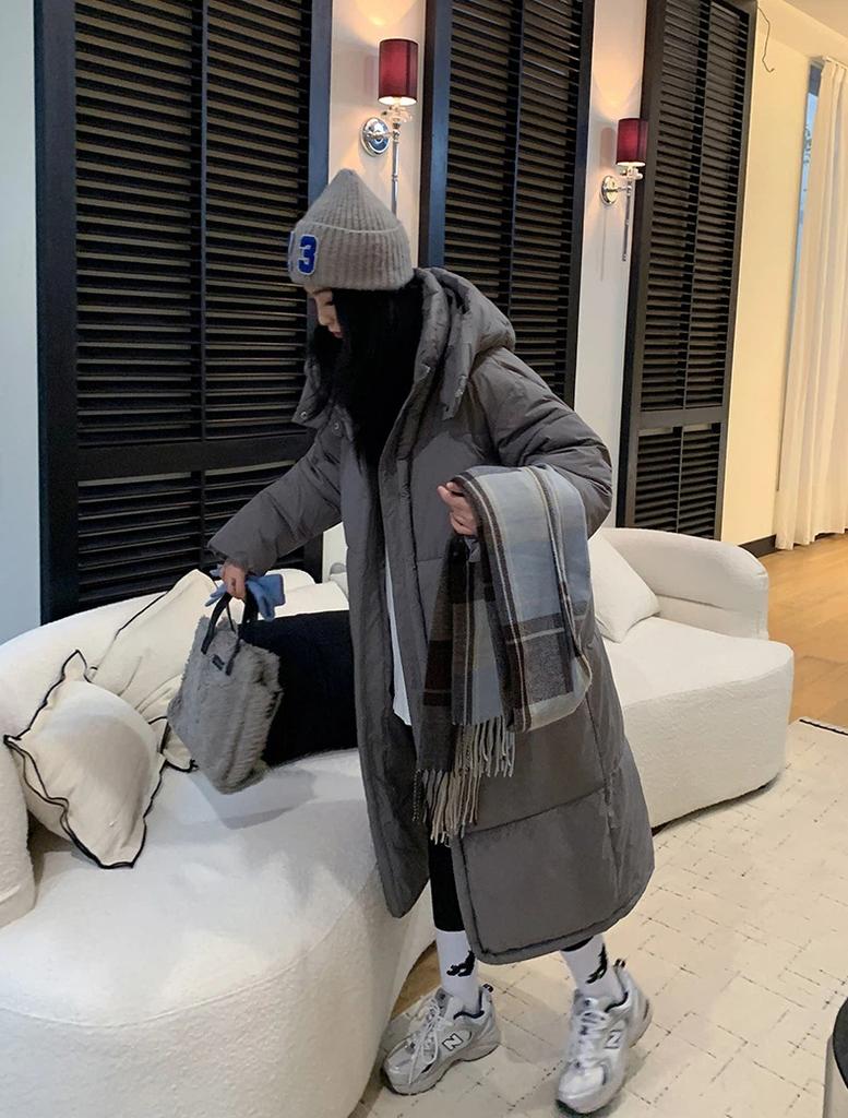 Damen Lange Kapuzenwinddichte Verdickte Warme Winterjacke mit Raglanärmeln