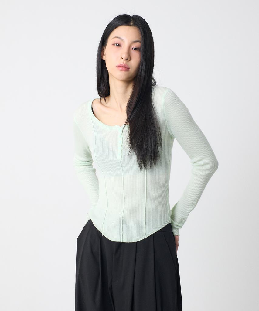 UNKNOWN PLANET Basic Round Button Knit Top Mint