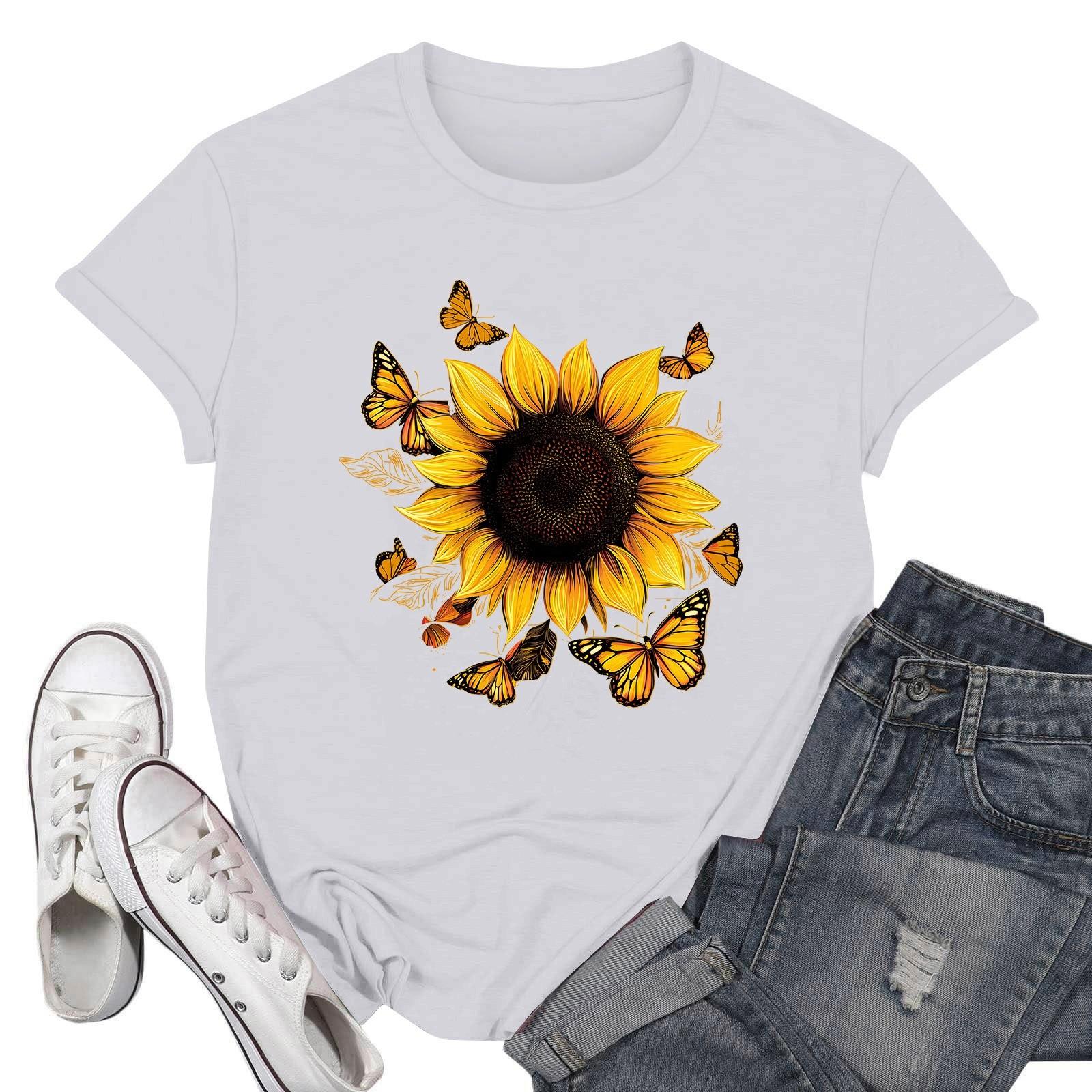 

Жіночі модні повсякденні пуловери з принтом і круглим вирізом з короткими рукавами XL білий