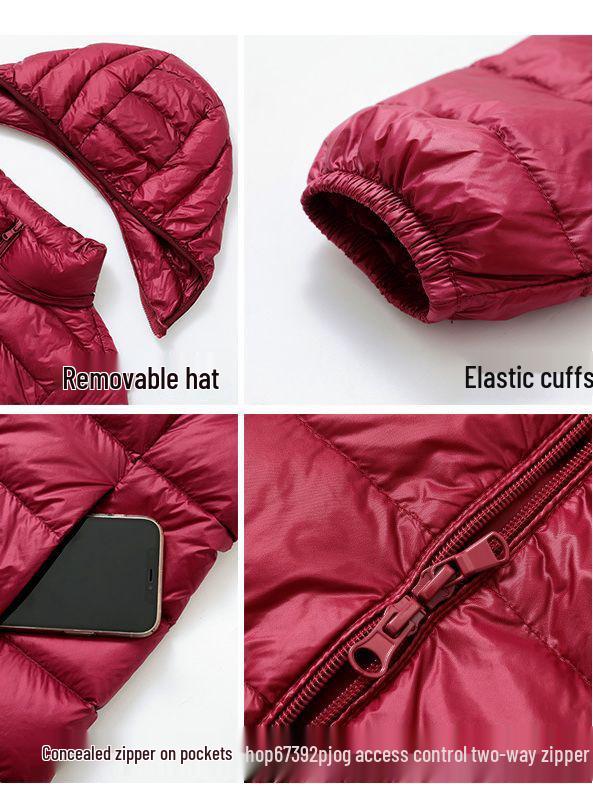 Jachetă de puf de damă ușoară, cu glugă, de lungime medie, cu glugă detașabilă - Palton de toamnă/iarnă la modă, mărime plus