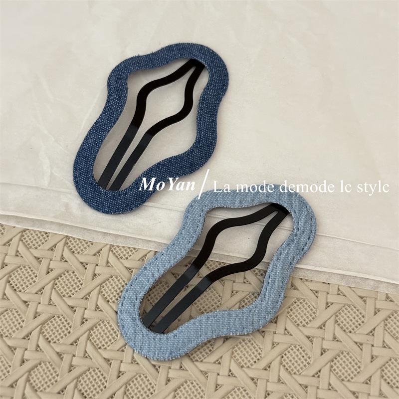 Korean Style Denim Heart & Star Hair Clips - Retro & Versatile Design
