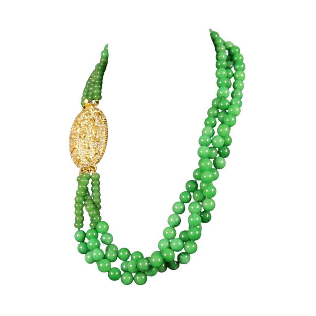 Green Stone Handmade Beaded Earrings and Necklace Set - Elegant High-End Fashion Jewelry