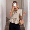 European & American Color Block Bow Tie Lace-up Pullover Short Sleeve Women's Top - Summer 2026.