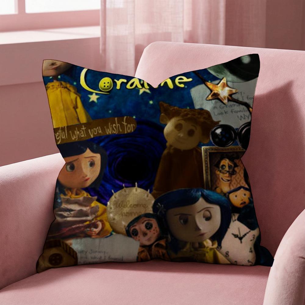 HOT Cartoon Coraline Cushion Cover MultiScene Pillow Cover for Home Car Reversible Soft Durable for Daily Use