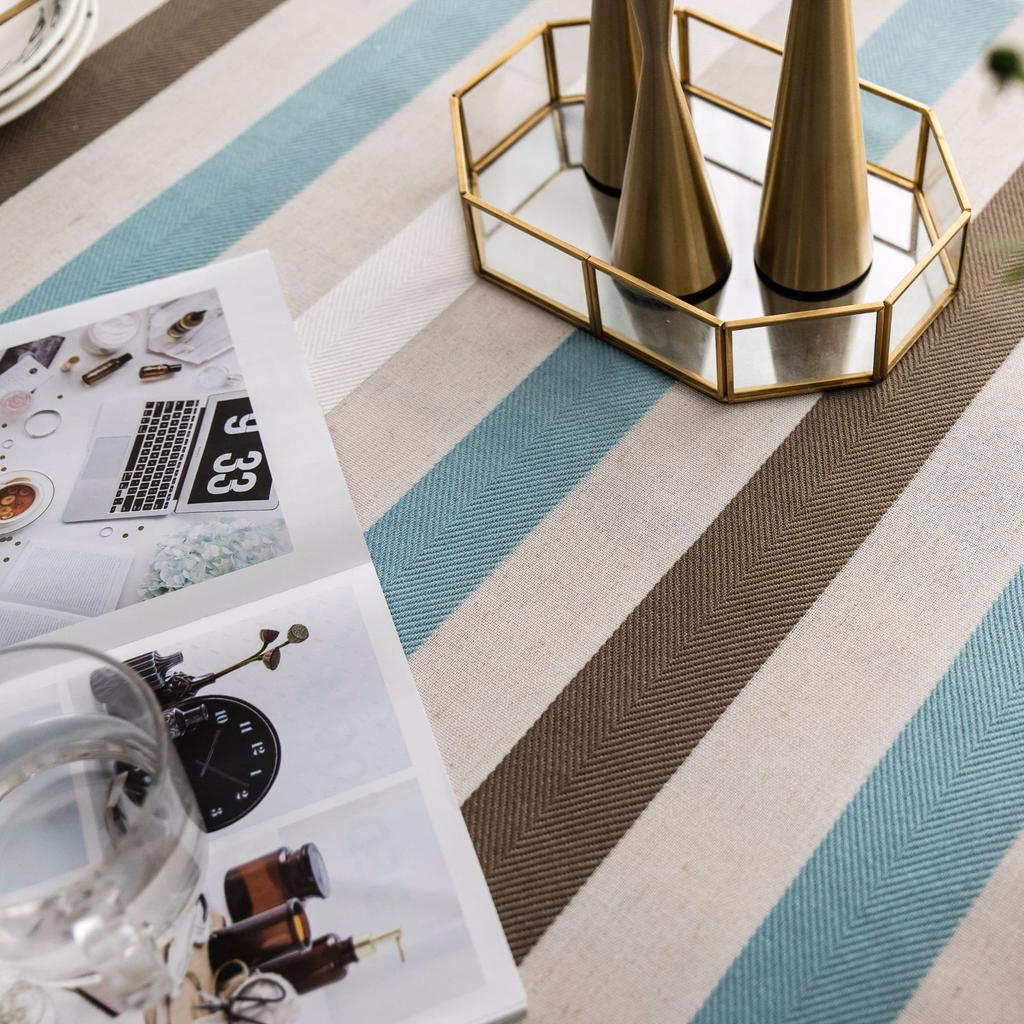 Gestreifte Tischdecke Schlicht Modern Baumwolle und Leinen Stoff Tischdecke Kaffeetischdecke Foto Hintergrundstoff Fleckenrutschfest