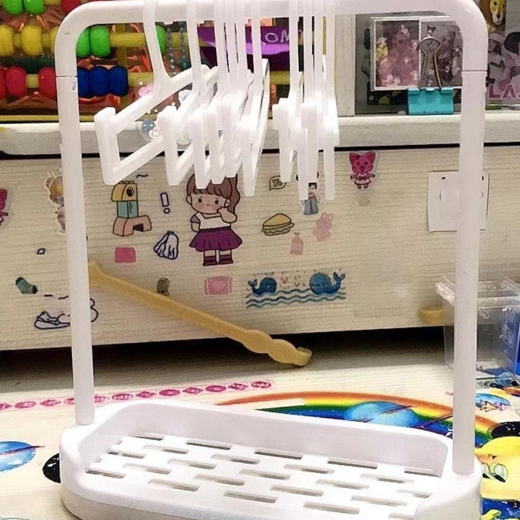 Small Clothes Hanger Organizers for 15cm 20cm Dolls With 10 Plastic Hangers Sturdy Dollhouse Furniture Toy Accessory