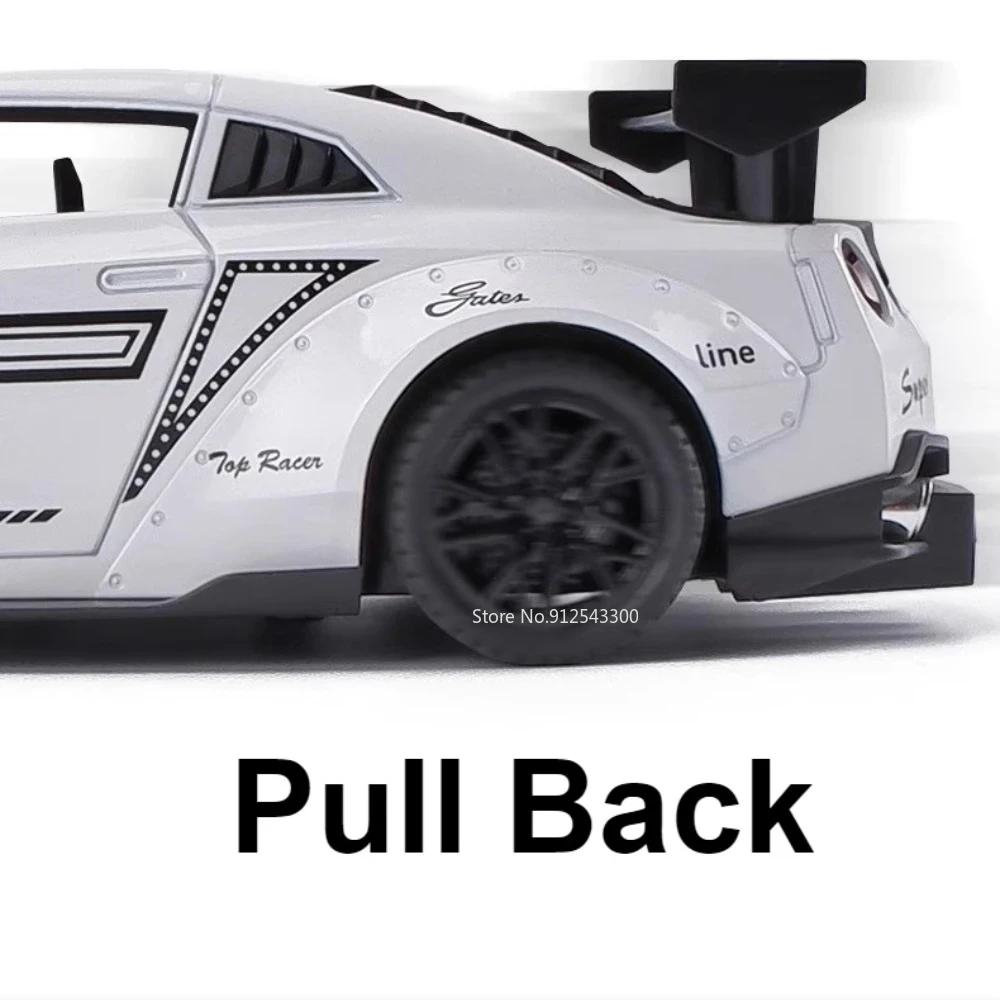 1:24 Scale GTR R34 R35 Sports Car Model Toy Doors Opened Music Light Pull Back Simulation Vehicle Models Alloy Diecast Gifts