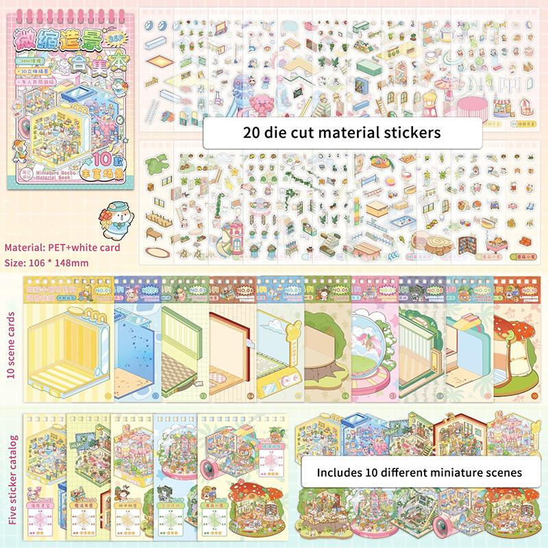 1Set Chinoiserie Theme Landscape Sticker Books Mountain River World Series Diy Decoration Sticker Cartoon Scene Stack Sticker