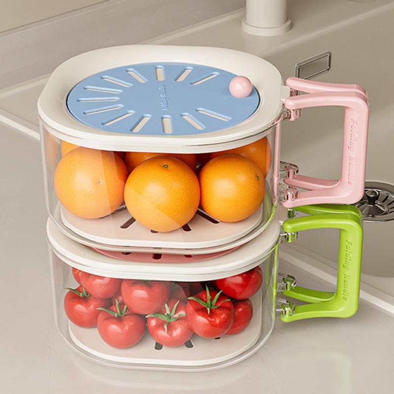 Large Drain Basket Cute Fruit Basket Telescopic Water Filter 2-In-1 Thickened Dehydration Washing Vegetable Basket With Lid