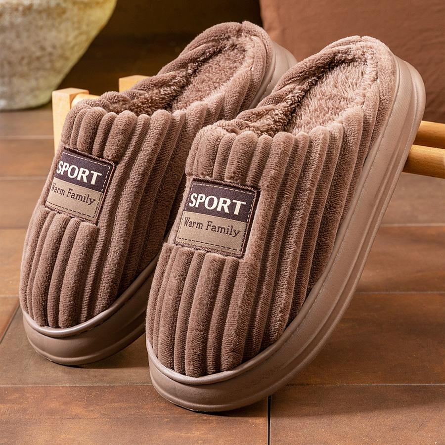 

Зимние мужские плюшевые домашние тапочки с эффектом памяти, термоплатформа, зимняя домашняя обувь с амортизирующей нескользящей подошвой для ношения в помещении/на улице 48-49 коричневый