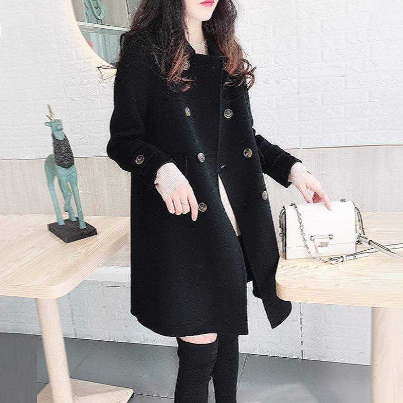 Hepburn woolen coat for women s autumn and winter 2025 Korean version of the new thin and thickened black woolen coat S