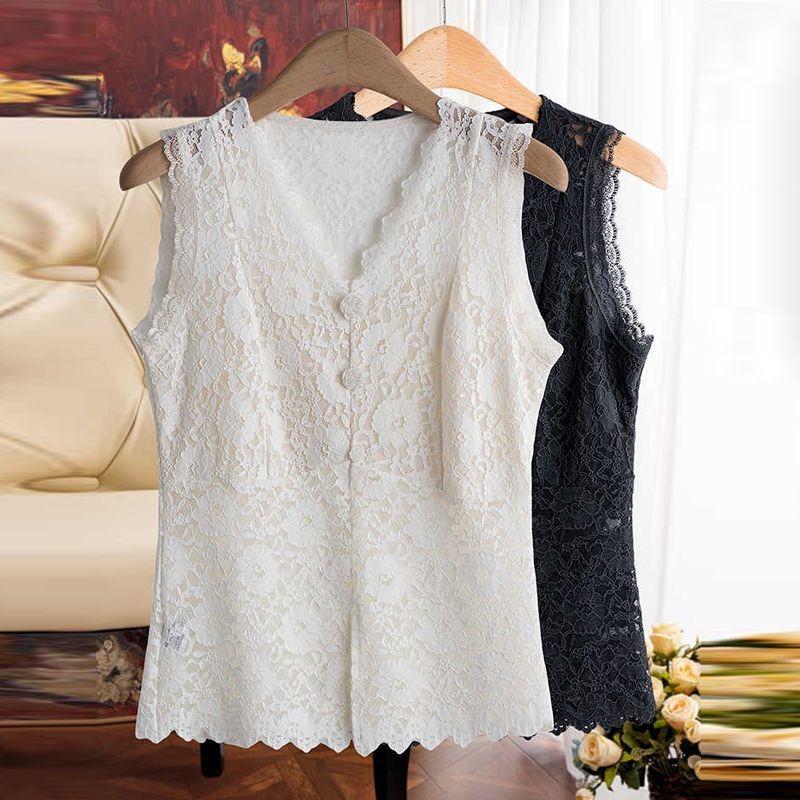 Leichter Luxus Spitze Camisole Frühling und Sommer Neu Ärmellos V-Ausschnitt Kurz Schlankes Oberteil für Innen- und Außenbekleidung