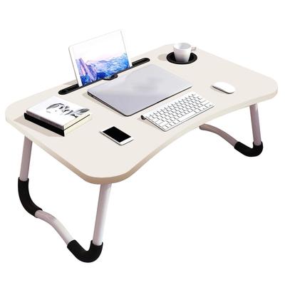 Kids Laptop Desk with Cup Holder Density Board Foldable Bed Table for Household BedroomWhite