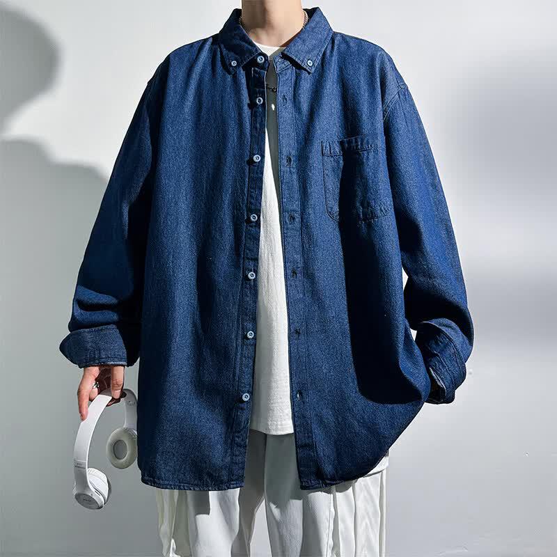 MEDE Men's Japanese Retro Loose Fit Long-Sleeve Shirt