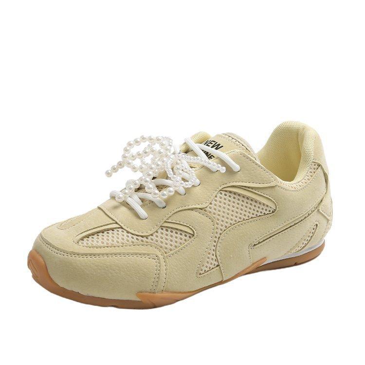 Platform soled German training shoes women's pearl shoelaces silver ballet style 2025 new spring casual Forrest Gump sports shoes