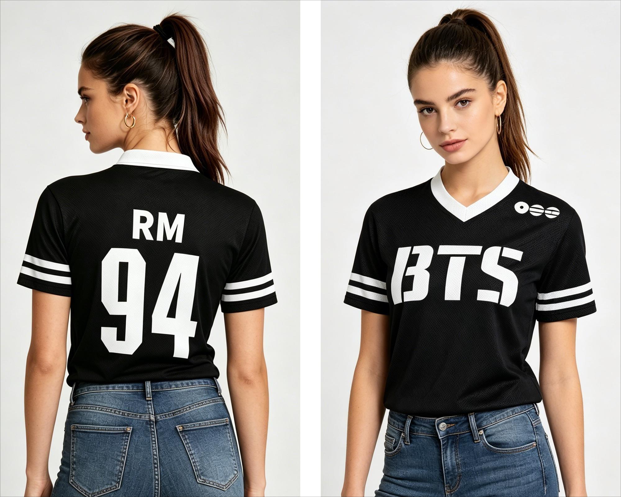 Netz-Sporttrikot Schwarz Weiß gestreift BTS-Buchstaben V-Ausschnitt Oversized Atmungsaktiv Konzert-Fan-Merchandise Kurzarm-Top 8XL white