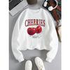 Mote Dame Genser Friske Røde Kirsebær Trykk Genser Rund hals Fleece Myk Pustende Hettegenser Høst Dame Streetwear