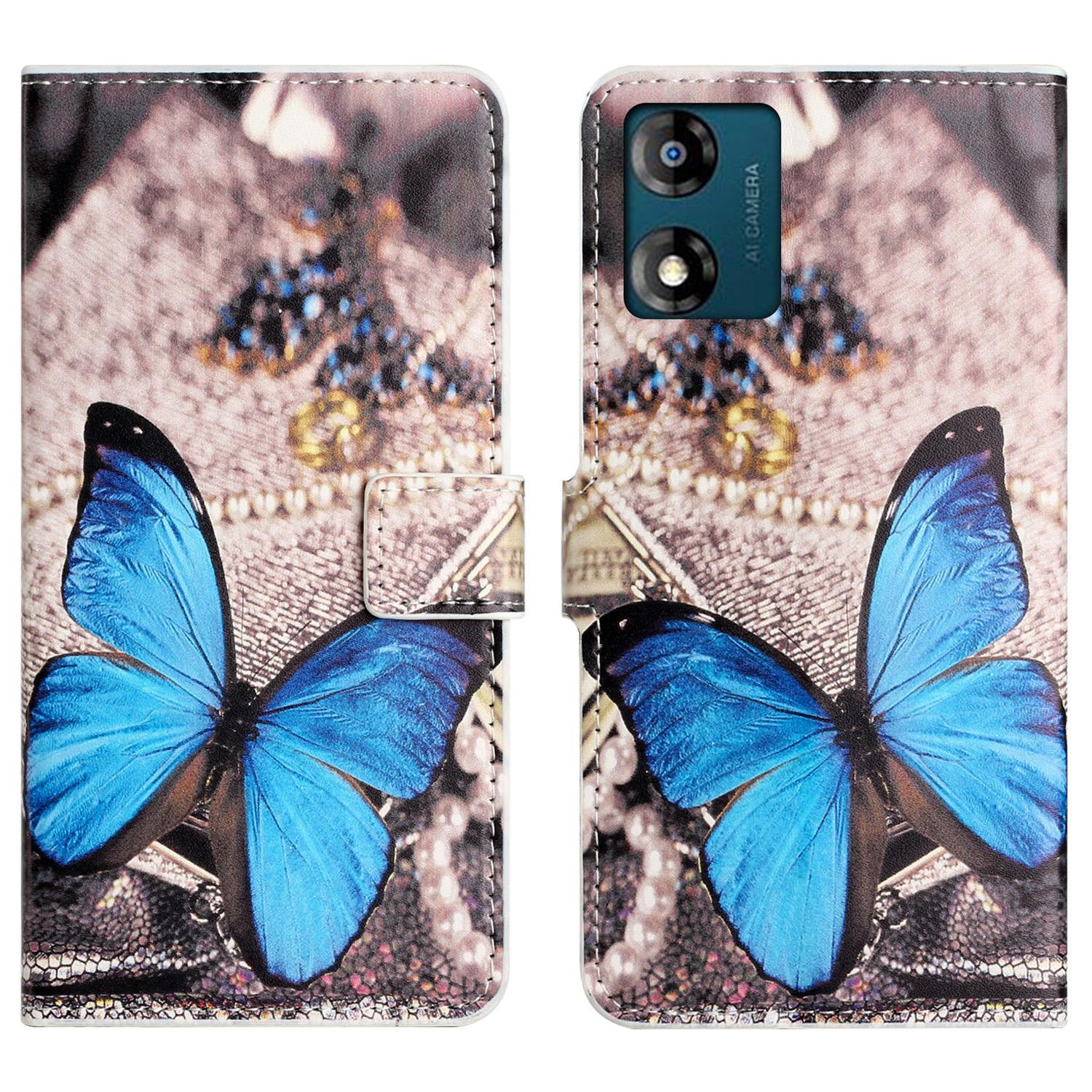 

Leather Stand Phone Case For Motorola Moto E13 4G,Pattern Printing Magnetic Wallet Cover Blue Butterfly