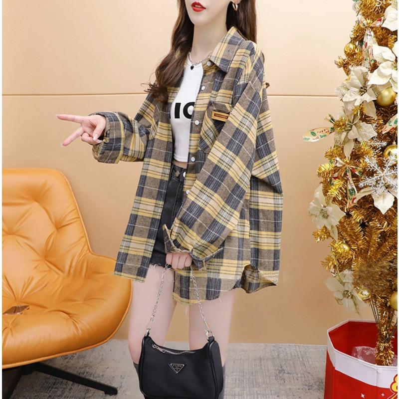 Spring Autumn Vintage Plaid Printing Shirt Women Long Sleeve Casual Fashion Button Top Female Cardigan Blouse
