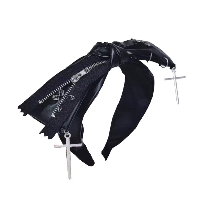 

Dark Aesthetic Leather Bowknot Headband Stylish Hairpiece for Women Gothic Punk Streetwear Hair Accessories 1