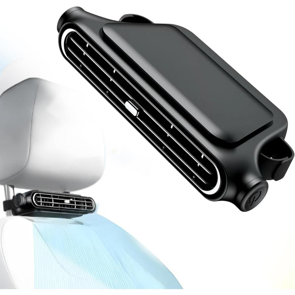 Car Fan for Driver and Passenger's Seat, Car Seat Fan USB Plug-in Dual Turbo High Wind Power Car Interior Rear Pillow Car Fans, 3 Speeds Car Fans