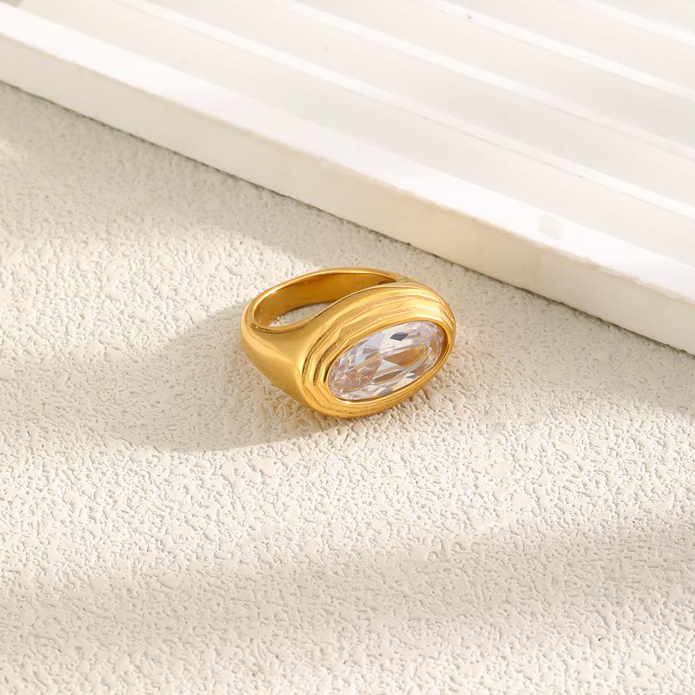 18K Gold Titanium Steel Oval Zircon Ring for Women - Luxury Niche Design