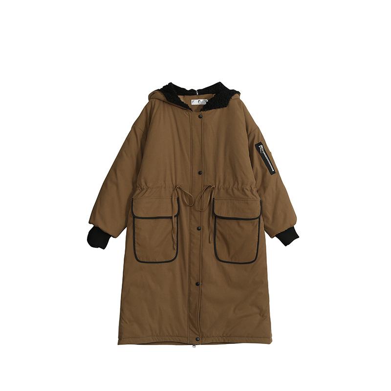 

Осенне-зимняя женская куртка больших размеров с капюшоном в корейском стиле, длинная хлопковая куртка выше колена 4XL кофейный