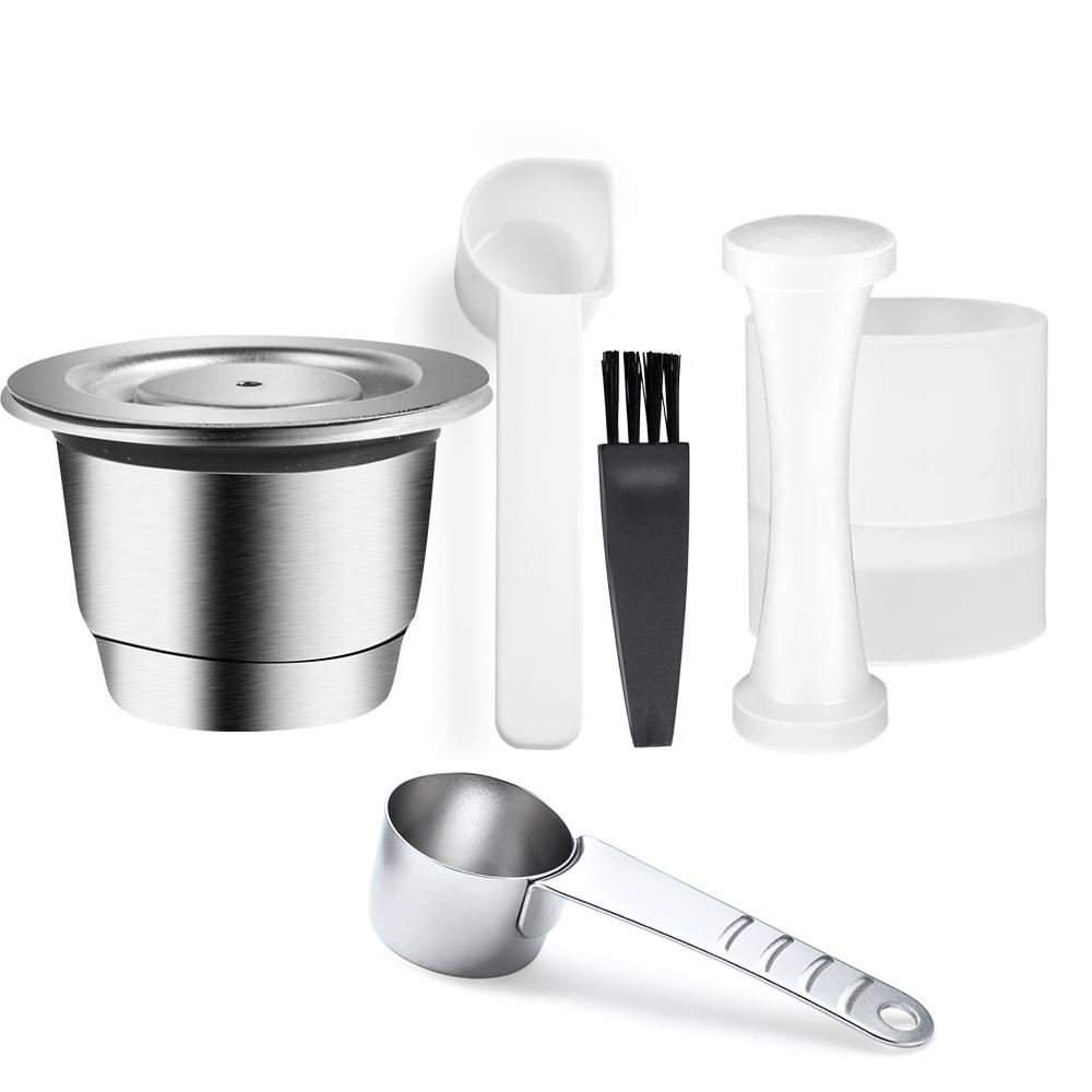 Filtros de Cápsula Recarregáveis Copos de Espresso de Aço Inoxidável Cápsulas de Café Reutilizáveis Para Nespresso Com Tamper Anel Dosador