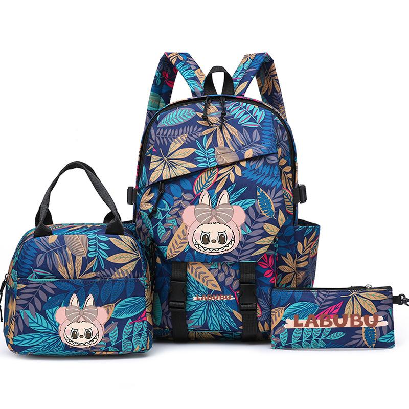 School Bag New Printing Three-piece Set School Bag Cartoon Rabbit Student Backpack Satchel Boys and Girls