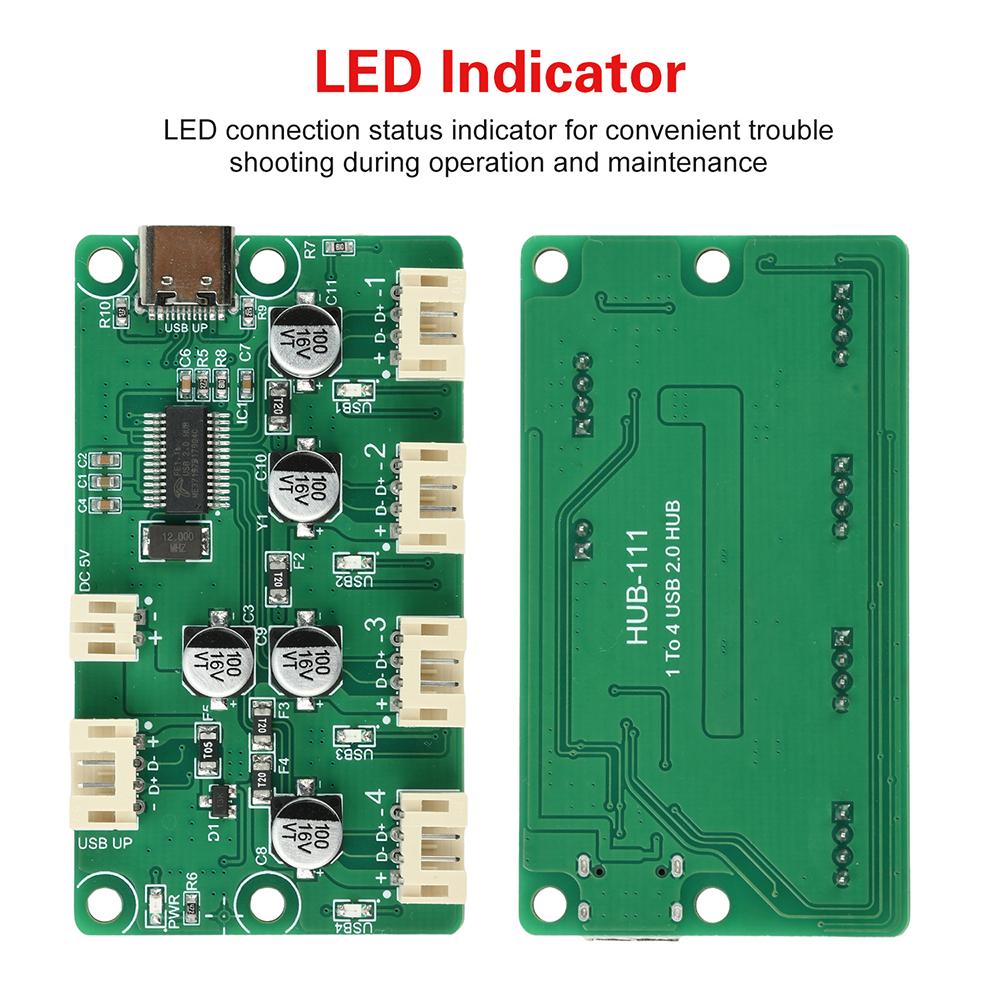 DC 5V 1-to-4 USB 2.0 Full/High-Speed 480Mbps Hub XH2.54/PH2.0 Interface Independent Power Supply Hub Module LED Indicators