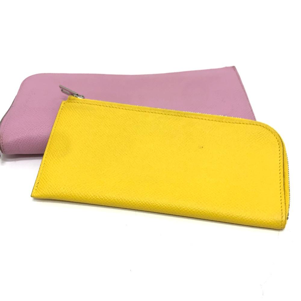 HERMES remix combine duo  Long Wallet Epsom Mauve Sylvestre x Lime pink/yellow
