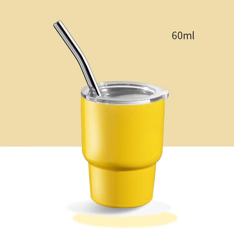 1 Piece 2oz Mini Tumbler Shot Glass with Straw and Lid Stainless Steel Cute Cups Double Wall Vacuum Insulated Shot Glasses Cups