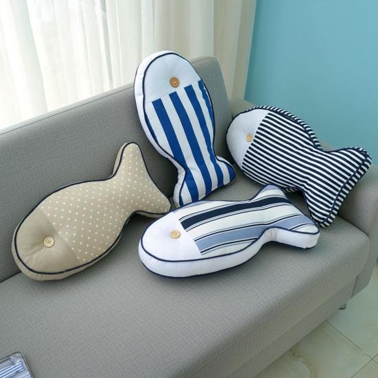 Nautical Fish Canvas Pillow Striped Fish Shape Throw Pillow Stuffed Plushie Hugging Back Cushion Sofa Bedroom Living Room Decoration