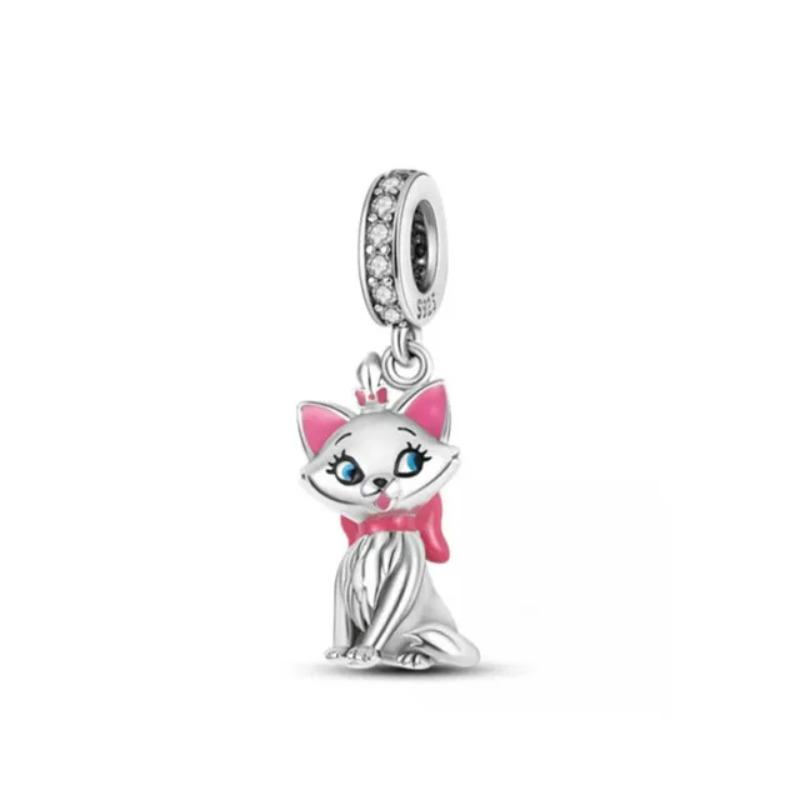 Miniso Disney 925 Silver Charms Bracelet Cute Cartoon Bear Dog Cat Fish DIY Bead Jewelry Women Accessories