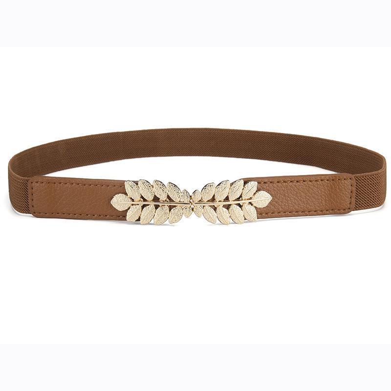

Women s Double Buckle Leaf Waist Cincher - Versatile Elastic Band for Dresses 65cmx2cm верблюд
