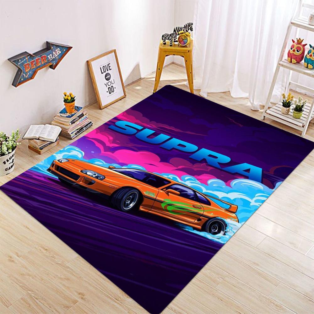 Sports Car Lightning Water Splash Carpet Skyline Rug for Home Decoration Orange Blue Mat Bedroom Decor Carpets for Living Room