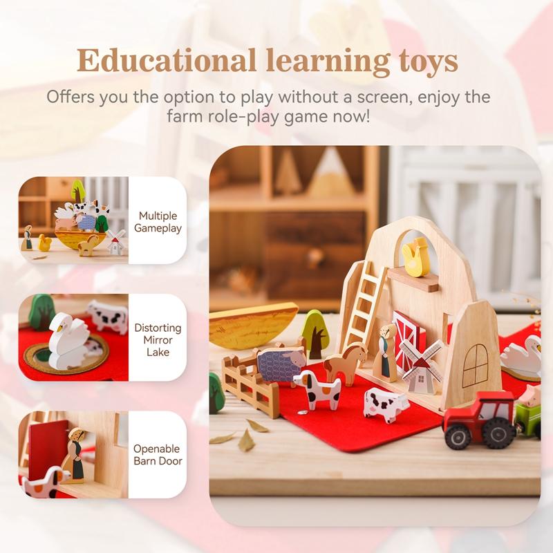 Baby Montessori Wooden Toy Kid Building Blocks Farm Theme Animal Stack Games Children Hands-on Balance Ability Stacking Toy Gift