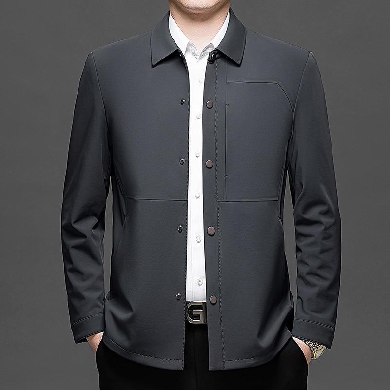 Jaqueta Masculina Casual de Negócios em Seda de Leite para Primavera - Gola Simples Outerwear Juvenil
