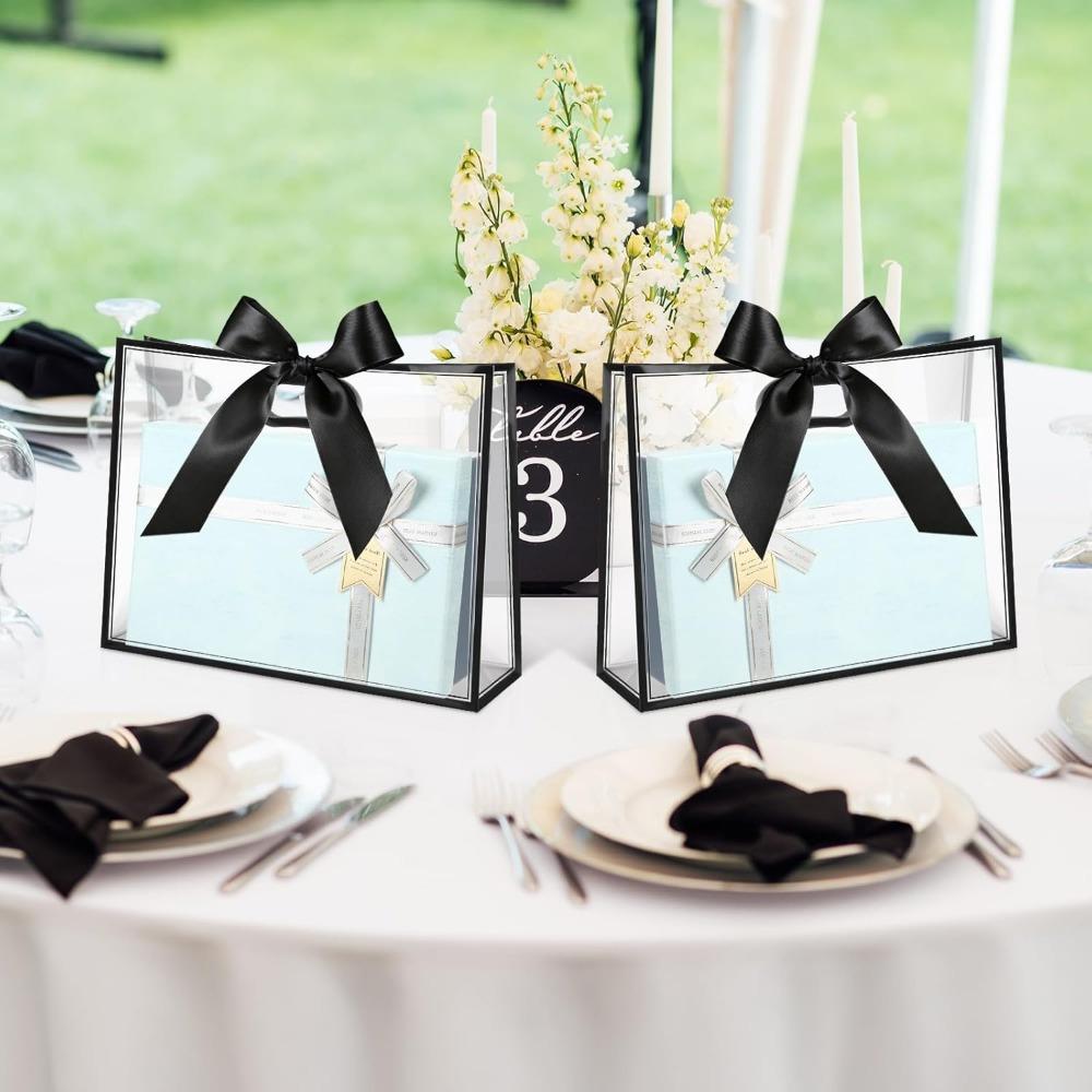 5pcs Plastic Gift Bags with Handle and Ribbon Clear Treat Bags Reusable Thank You Gift Bags Party Favors Bags Gift Wrap Bag