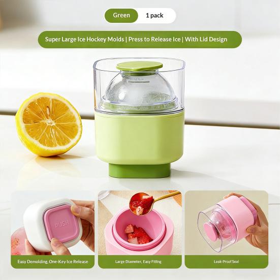 Large Sphere Silicone Ice Mold with Lid Food-Grade Ice Cube Tray for Freezer Press-Type Round Ice Ball Maker for Whiskey Cocktails