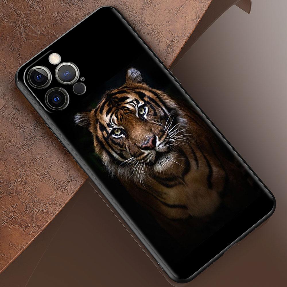 Phone Case for Apple iPhone 14 15 11 12 13 Pro Max XR X 7 8 Plus XS Black Soft Cover SE 2020 Coque Lion Tiger Animal Bumper