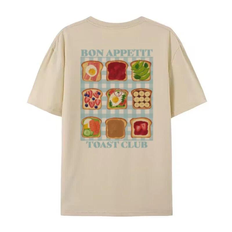 

Toast Club Back Print TShirt Retro Aesthetic Breakfast Graphic Tees Cute Foodie Women Shirt Unisex Streetwear Fashion Tops Y2k 2XL