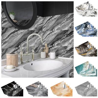 Muster in Marmoroptik Glänzende Fliesen Wandaufkleber Selbstklebend Wohnzimmer Badezimmer Renovierung Wanddekoration Wasserdicht und Feuchtigkeitsbeständig Tapete