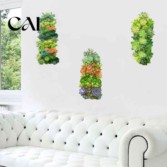 Nature Inspired Room Decoration 3Pcs 3D Succulents Wall Stickers, Vertical Plant Landscape Decals, Waterproof PVC Mural, Creative Soft Gifts Peel And