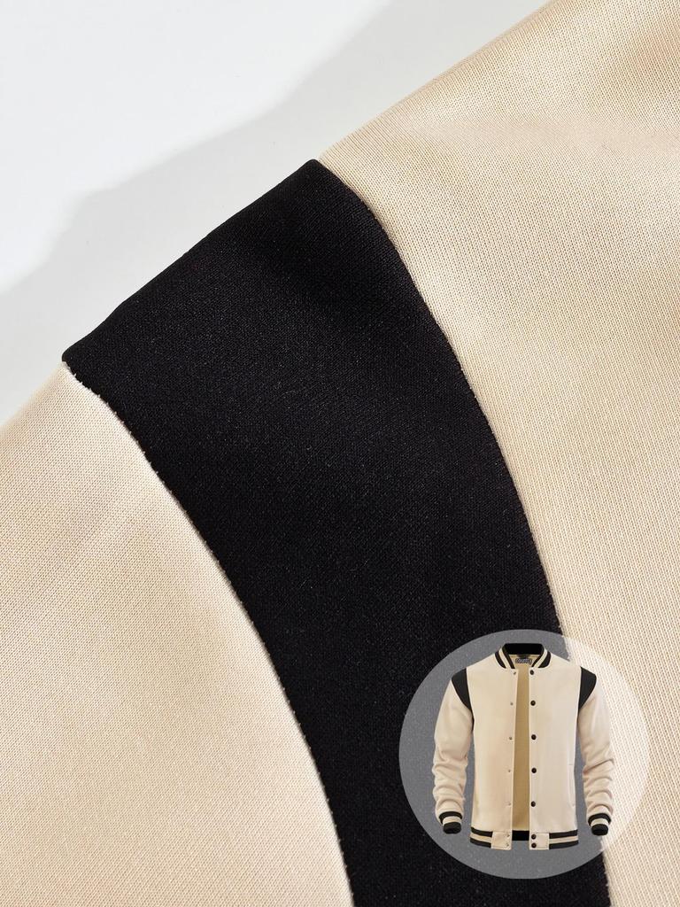 Men's Casual High Street Fleece-lined Patchwork Stand Collar Varsity Jacket