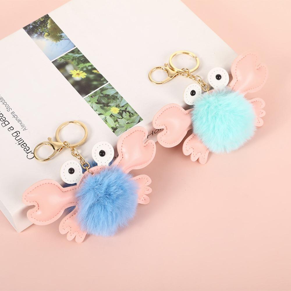 

PU leather Crab Hair Ball Pendant Crab Shape Key Chain Portable Plush Bag Doll Keyring