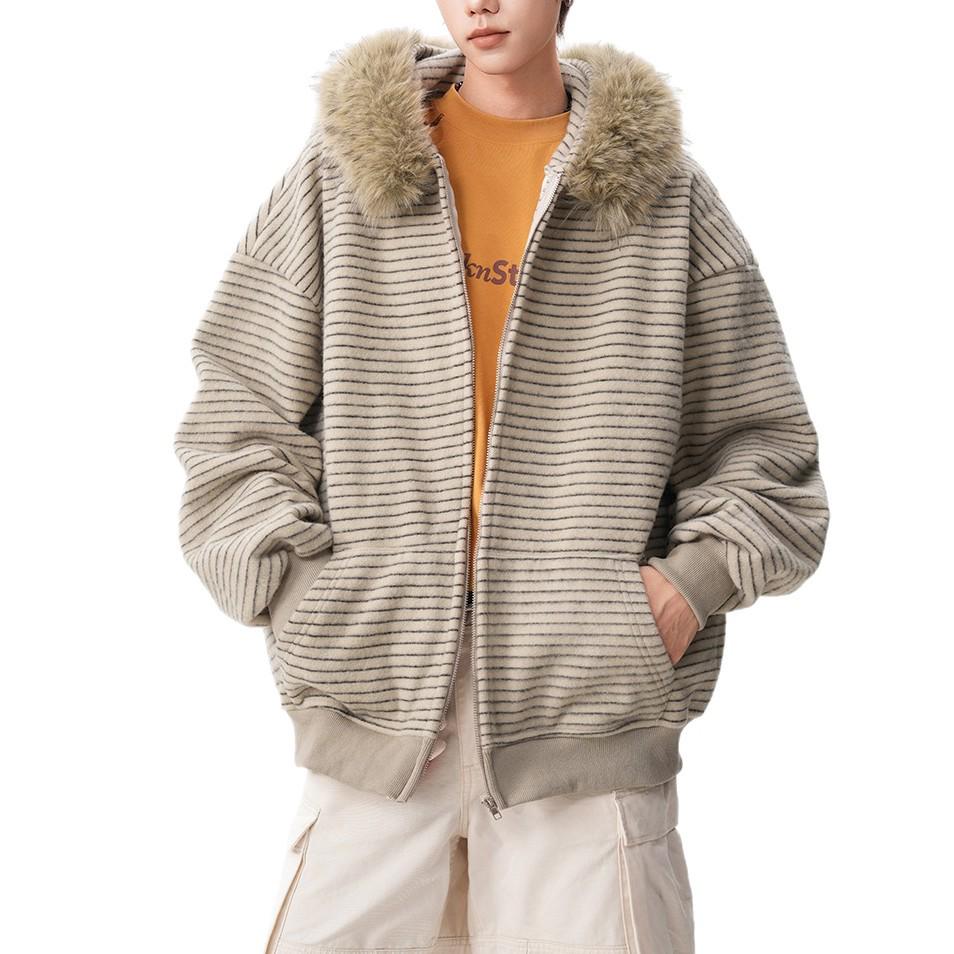 Herren 2025 Gestreifter Kapuzen-Strickjacken-Sweatshirt - Lässig, Vielseitig, Lockerer Amerikanischer Stil