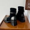 Customized short boots High heel platform short boots Women's thick heel women's boots Maillard coffee splicing medium tube thin boots
